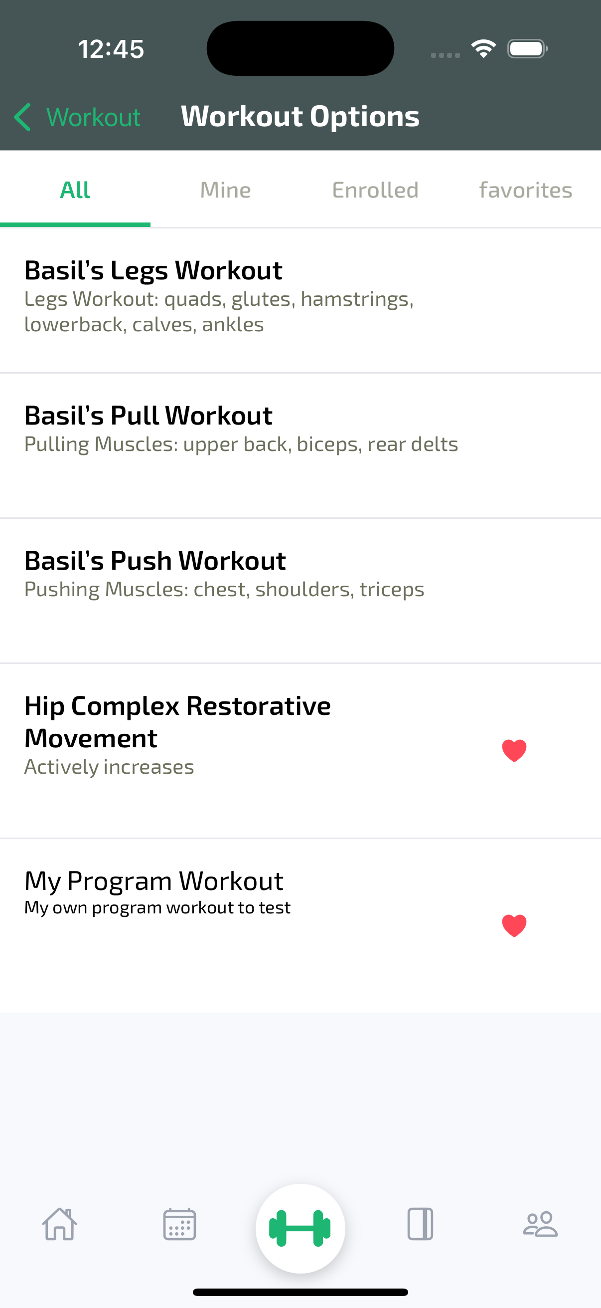 Favorite Workout on Mobile App